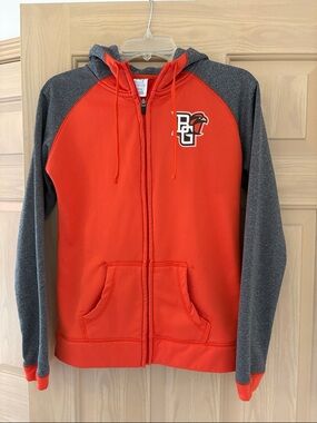 BGSU Zip-Up Hoodie in Bright Orange with Gray Sleeves